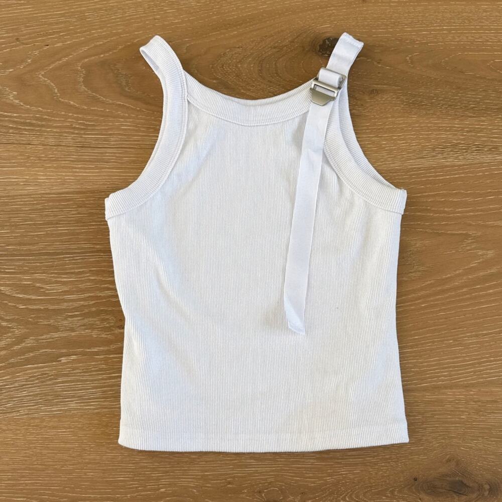 White Fox Tank Top Sleeveless Buckle Strap Size S White